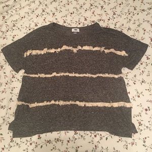 Gray T-Shirt with Cream Fringe